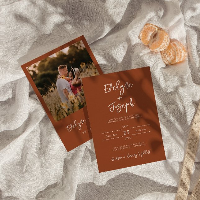 Elegant Burnt Orange Foto Boho Moderne Hochzeit Einladung (Von Creator hochgeladen)