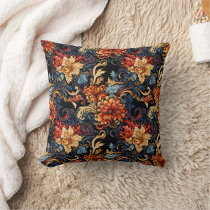 Elegant Burnt Orange Gold Floral Black Kissen