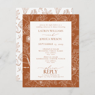 Elegant Burnt Orange Hochzeit Probe Dinner Einladung