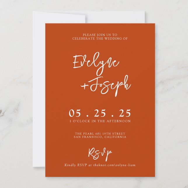 Elegant Burnt Orange Minimalist Photo Wedding Einladung (Vorderseite)