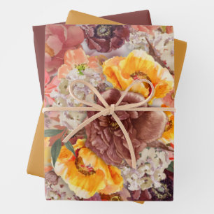 Elegant Burnt Orange Rust Cream Floral Geschenkpapier Set