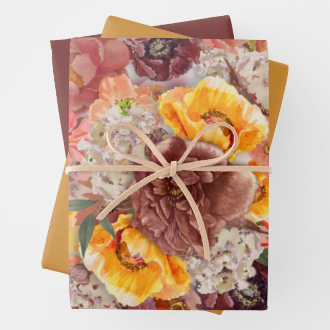 Elegant Burnt Orange Rust Cream Floral Geschenkpapier Set (Beispiel)