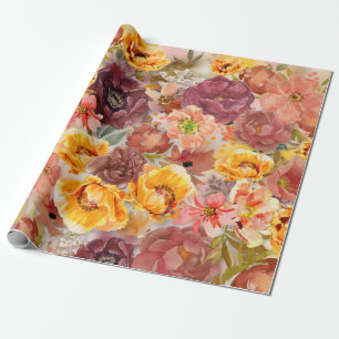 Elegant Burnt Orange Rust Watercolor Floral Wrapp Geschenkpapier