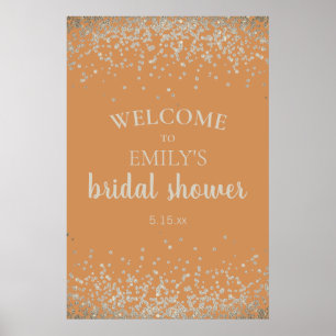 Elegant Burnt Orange Silver Confetti Brautparty Poster