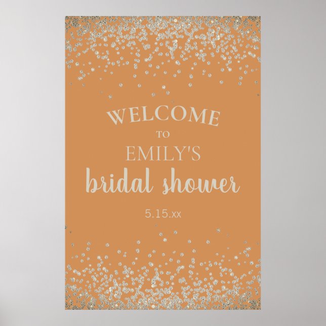 Elegant Burnt Orange Silver Confetti Brautparty Poster (Vorne)