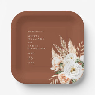 Elegant Burnt Orange Terracotta Hochzeitsfeier Pappteller