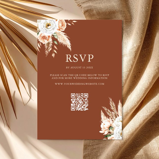 Elegant Burnt Orange Terracotta Hochzeitsfeier RSVP Karte (Elegant Burnt Orange Terracotta Floral Wedding RSVP Card)