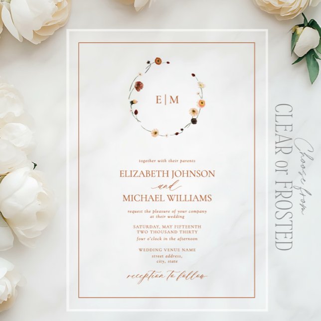 Elegant Burnt Orange Wappen Monogram Wedding Acryleinladungen (Von Creator hochgeladen)