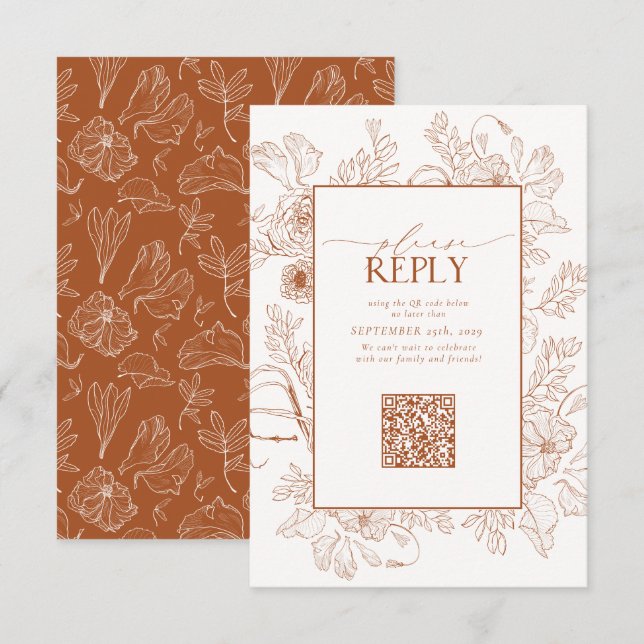 Elegant Burnt Orange Wedding QR Code Bitte beantwo RSVP Karte (Vorne/Hinten)