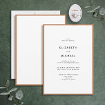 Elegant Burnt Orange & White Typografy Wedding Einladung<br><div class="desc">Eine wunderschöne typografische Hochzeitseinladung für einen Sommer oder eine Hochzeit im Herbst! Dieses schöne,  elegante Design besticht durch einen verbrannten orangen Rand,  der eine weiße Einladung umgibt,  mit moderner Typografie. Ein einfaches,  minimalistisches Design. Kontaktieren Sie Designer für passende Produkte. Copyright Elegant Invites,  alle Rechte vorbehalten.</div>
