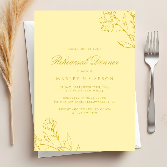 Elegant Butter Yellow Wedding Rehearsal Dinner Einladung (Von Creator hochgeladen)