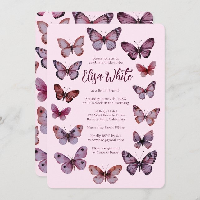 Elegant Butterflies Brautparty CUSTOM Einladung (Vorne/Hinten)