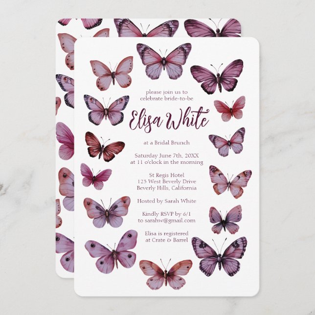 Elegant Butterflies Brautparty CUSTOM Einladung (Vorne/Hinten)