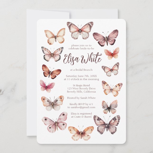 Elegant Butterflies Brautparty CUSTOM Einladung (Vorderseite)