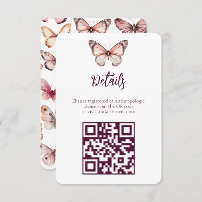 Elegant Butterflies Brautparty CUSTOM QR-Code Begleitkarte (Vorne/Hinten)