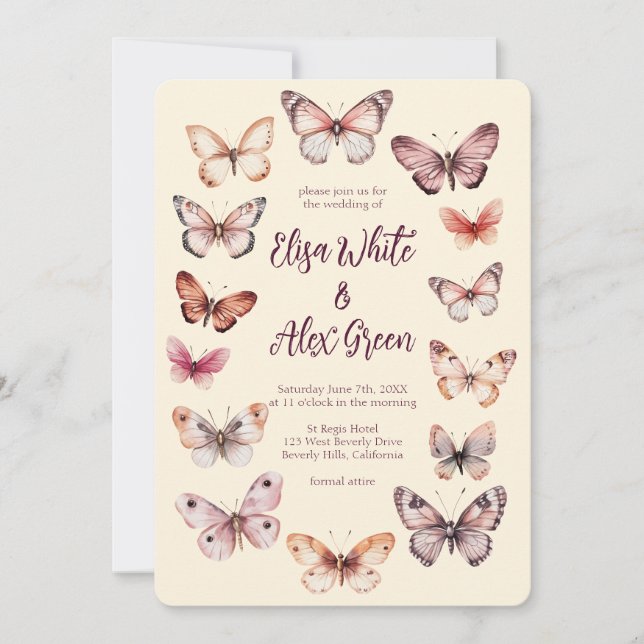 Elegant Butterflies CUSTOM Hochzeit Einladung (Vorderseite)
