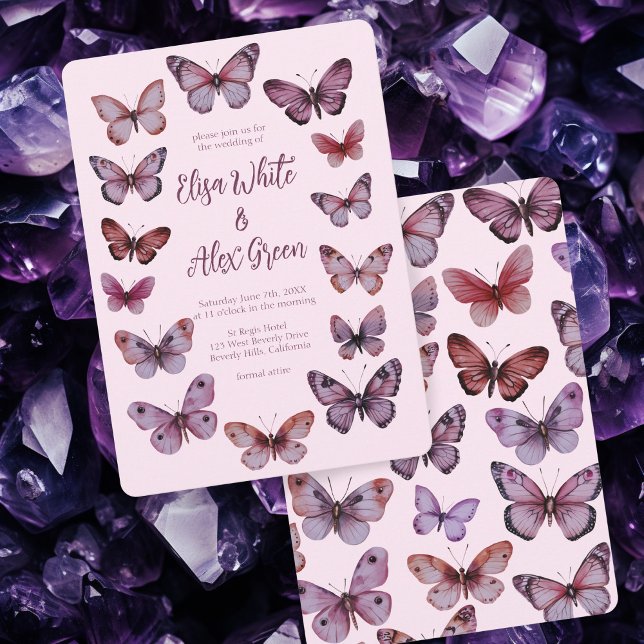 Elegant Butterflies CUSTOM Hochzeit Einladung (Elegant Butterflies CUSTOM Purple Pink Wedding Invitation
)