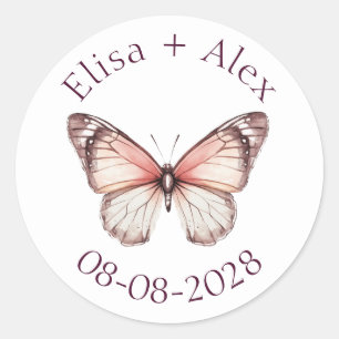 Elegant Butterflies Hochzeit Verlobung CUSTOM Runder Aufkleber
