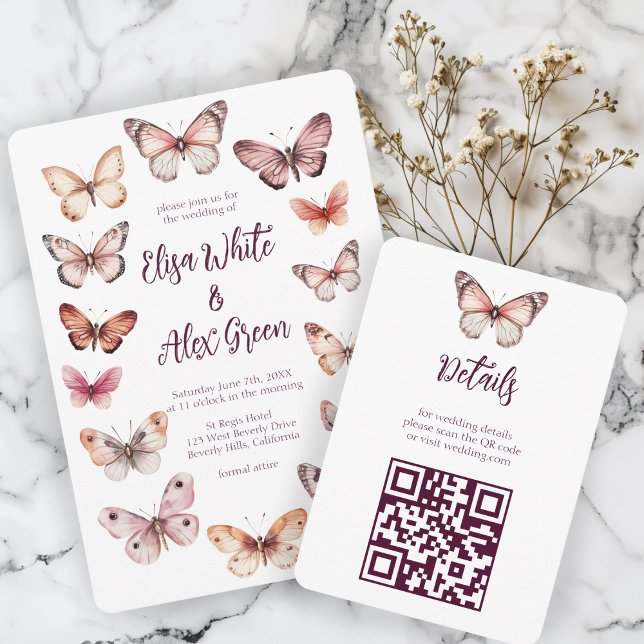 Elegant Butterflies Wedding CUSTOM QR-Code Begleitkarte (Elegant Butterflies Wedding CUSTOM QR code Enclosure Card
)