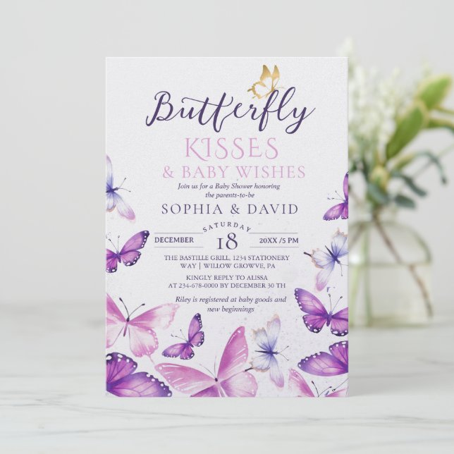 Elegant Butterfly Baby Girl Baby Shower  Einladung (Stehend Vorderseite)