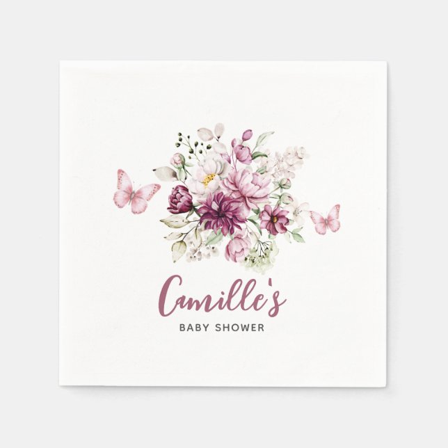 Elegant Butterfly Baby Shower Bloral Serviette (Vorderseite)