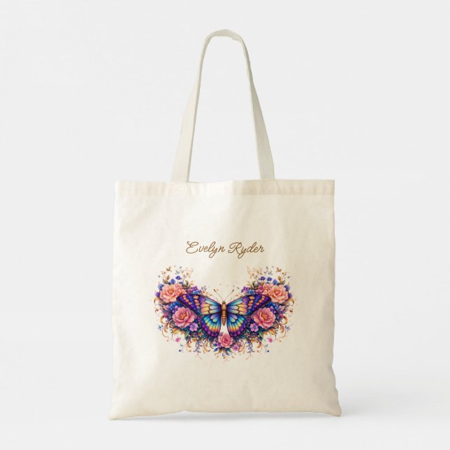 Elegant Butterfly Floral – Colorful Boho Art  Tragetasche (Rückseite)