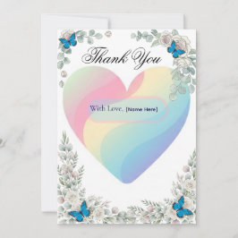 Elegant Butterfly Floral Heart Wedding Thank You   Dankeskarte