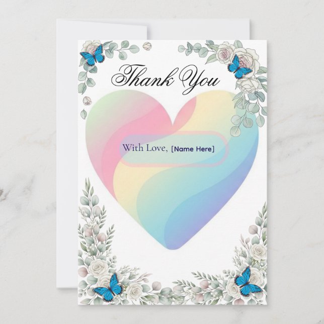 Elegant Butterfly Floral Heart Wedding Thank You   Dankeskarte (Vorderseite)