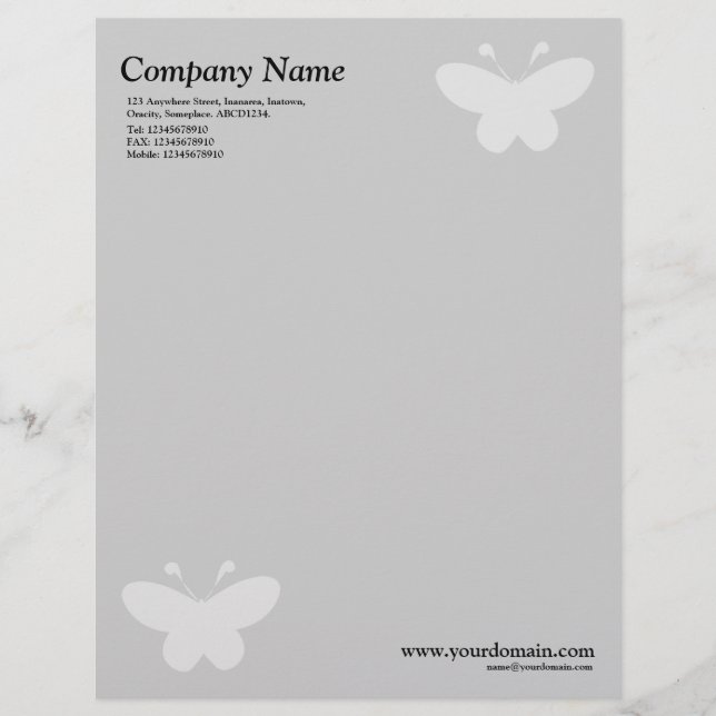 Elegant Butterfly - Light Gray Briefkopf (Vorderseite)