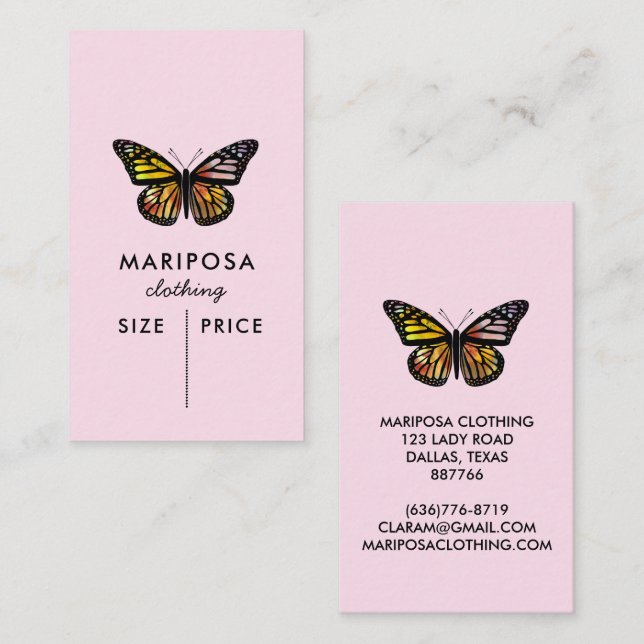 Elegant Butterfly Monarch CUSTOM PREIS TAG (Vorne/Hinten)