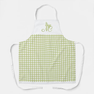 Elegant Butterfly Monogram Green Gingham Karo Schürze