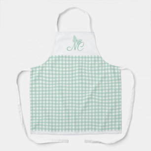 Elegant Butterfly Monogram Mint Gingham Karo Schürze