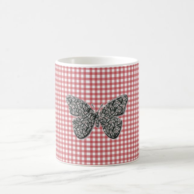 Elegant Butterfly On Red Gingham Kaffeetasse (Mittel)