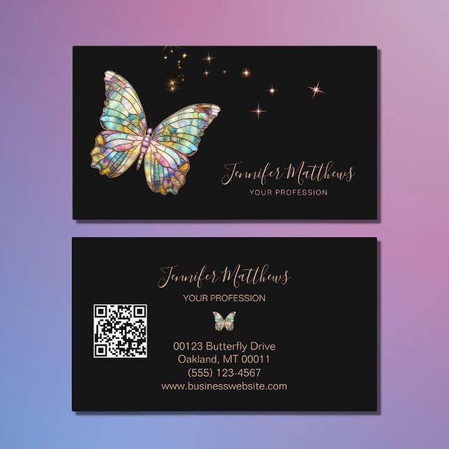 Elegant Butterfly QR Code Script Visitenkarte (Von Creator hochgeladen)