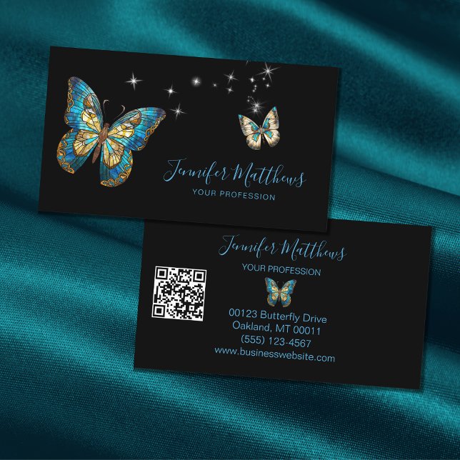 Elegant Butterfly QR Code Script Visitenkarte (Von Creator hochgeladen)