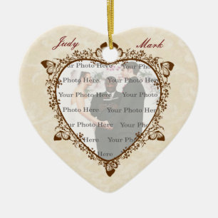 Elegant Butterfly Wedding Foto Heart Ornament