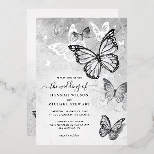Elegant Butterfly Wedding Real Silver Folieneinladung