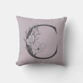 Elegant C Boho Floral Monogram Initial Lilac Gray Kissen