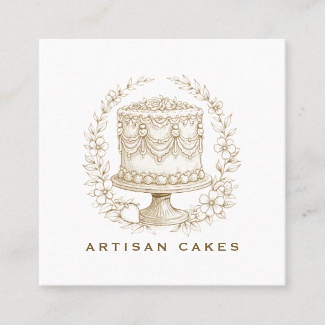 Elegant  Cake Bakery Logo Quadratische Visitenkarte (Vorderseite)