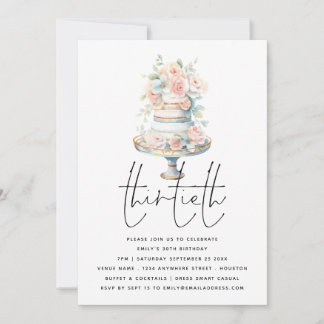 Elegant Cake Dusty Pink Peach Script 30th Birthday Einladung