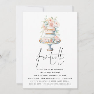 Elegant Cake Dusty Pink Peach Script 40. Geburtsta Einladung
