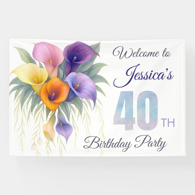 Elegant Calla Lily 40. Geburtstag Meilenstein Banner (Horizontal)