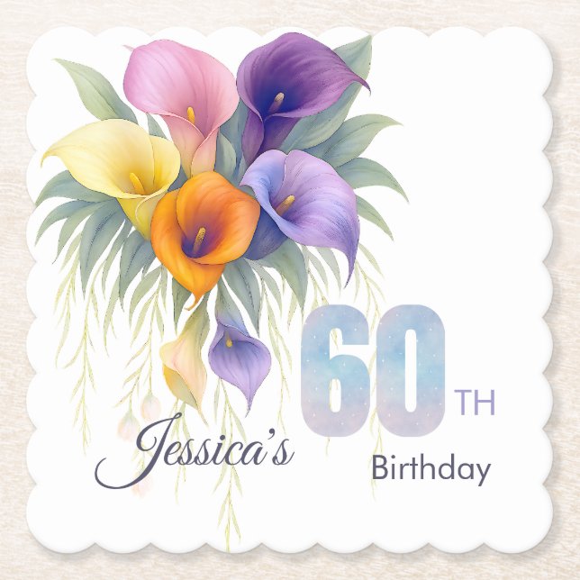 Elegant Calla Lily 60. Geburtstag Meilenstein Untersetzer (Vorderseite)