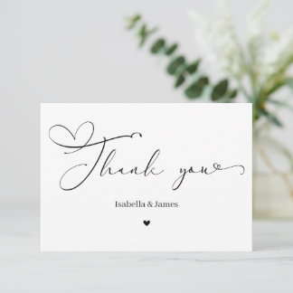 Elegant Calligraph Simple Heart Wedding Dankeskarte