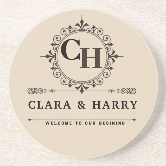 Elegant calligraphic initials monogram wedding  getränkeuntersetzer (Vorne)