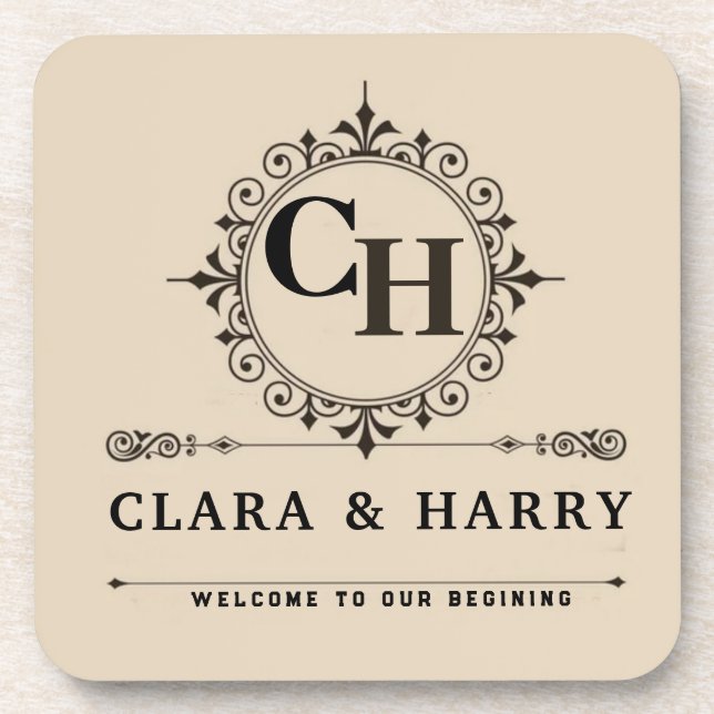Elegant calligraphic initials monogram wedding  getränkeuntersetzer (Vorderseite)
