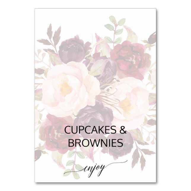 Elegant Calligraphy | Abgelaufene Blumenbüffetmark Tischnummer (Vorderseite)