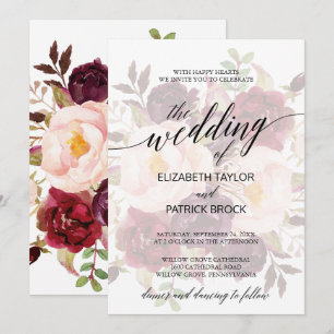 Elegant Calligraphy Abgestürzte Blumenhochzeit Einladung