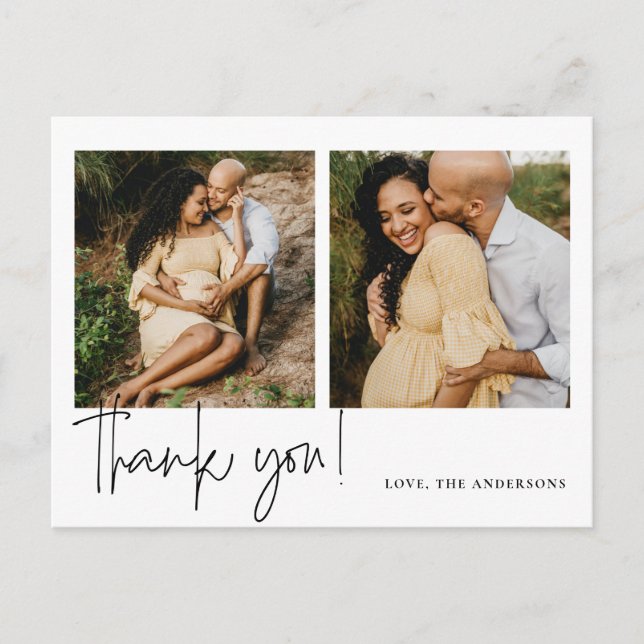 Elegant Calligraphy Baby Shower vielen Dank Postkarte (Vorderseite)