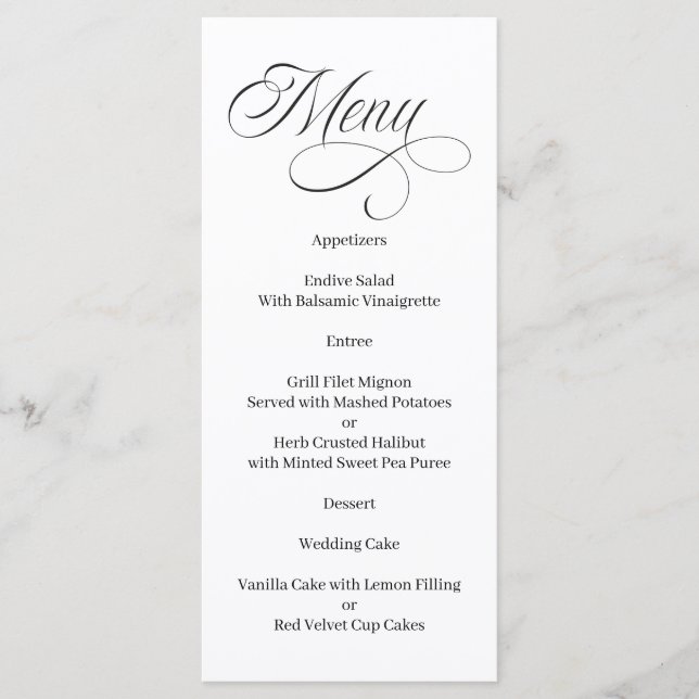 Elegant Calligraphy Black and White Menu Menükarte (Vorderseite)